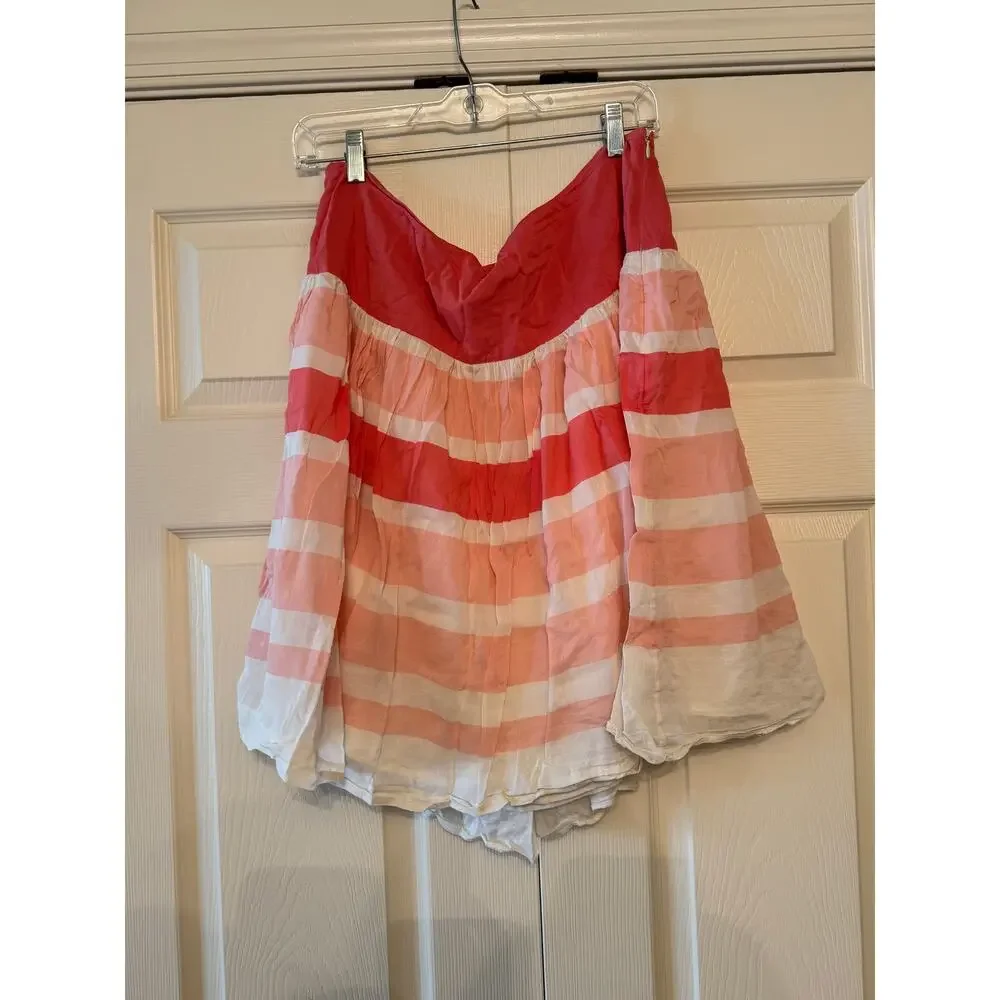 Gap Pink Ivory Gradient Color Block Aline Skirt‎ 6 Cotton Silk